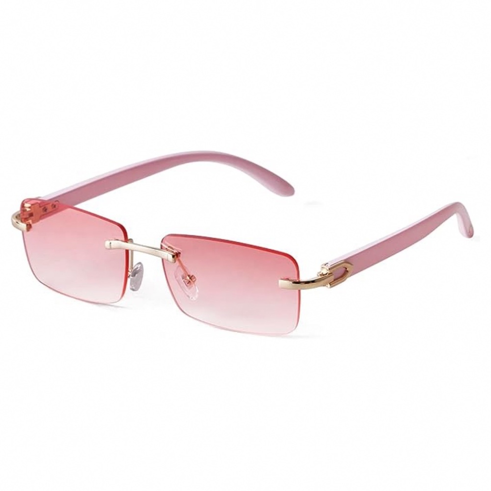COPY - Women's Rimless Hot Pink Tinted Faux Buffalo Horn Buffs Rectangle Sungla…